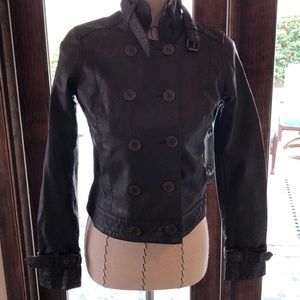 Faux dark brown leather jacket.